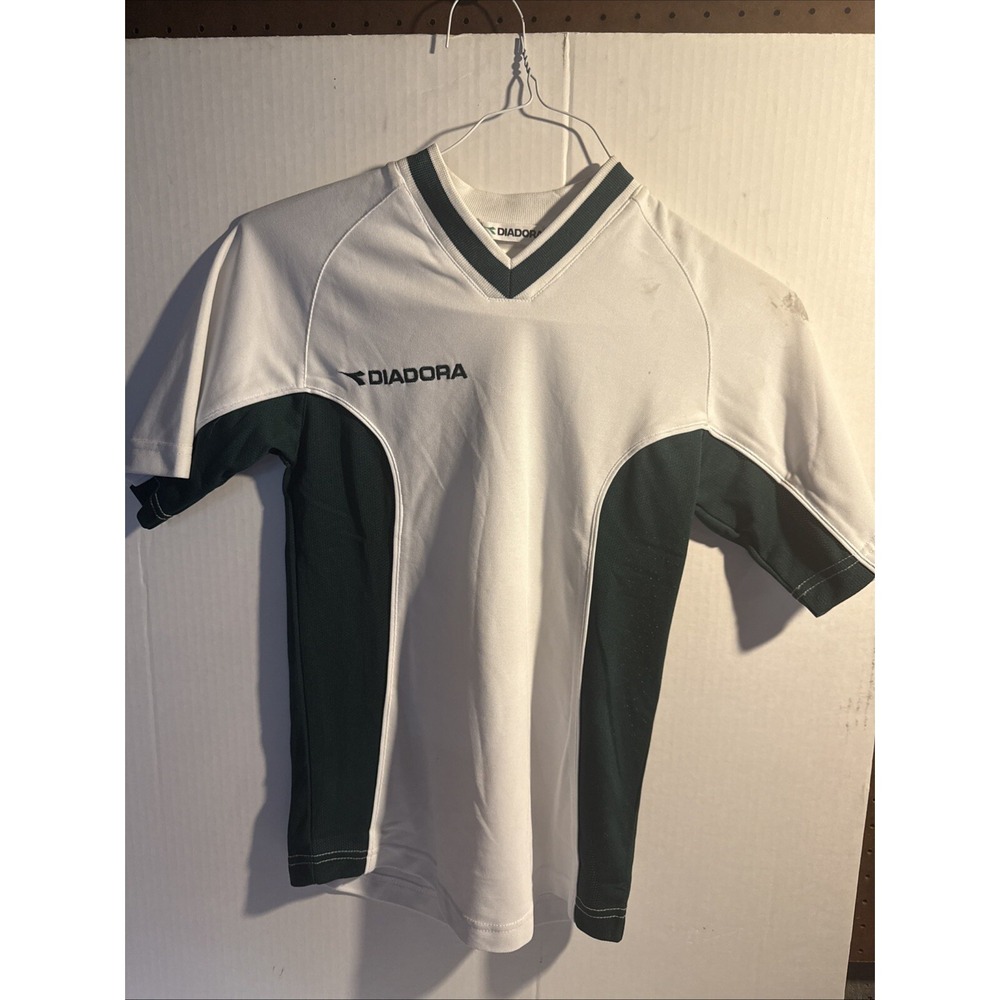 Vintage Diadora Green White 100% Polyester Soccer Jersey NWT Youth Small Read‎